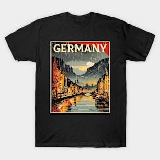 The Rhine Germany Rainy Night Tourism Vintage Retro T-Shirt